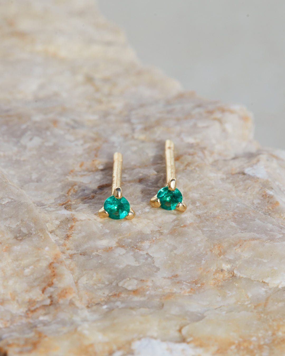 Three Prong Emerald Studs