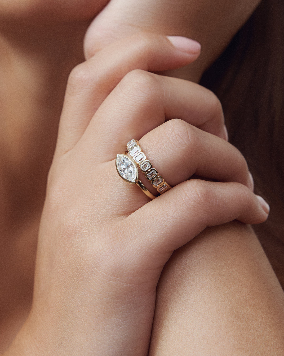 East West Marquise Bezel Diamond Ring
