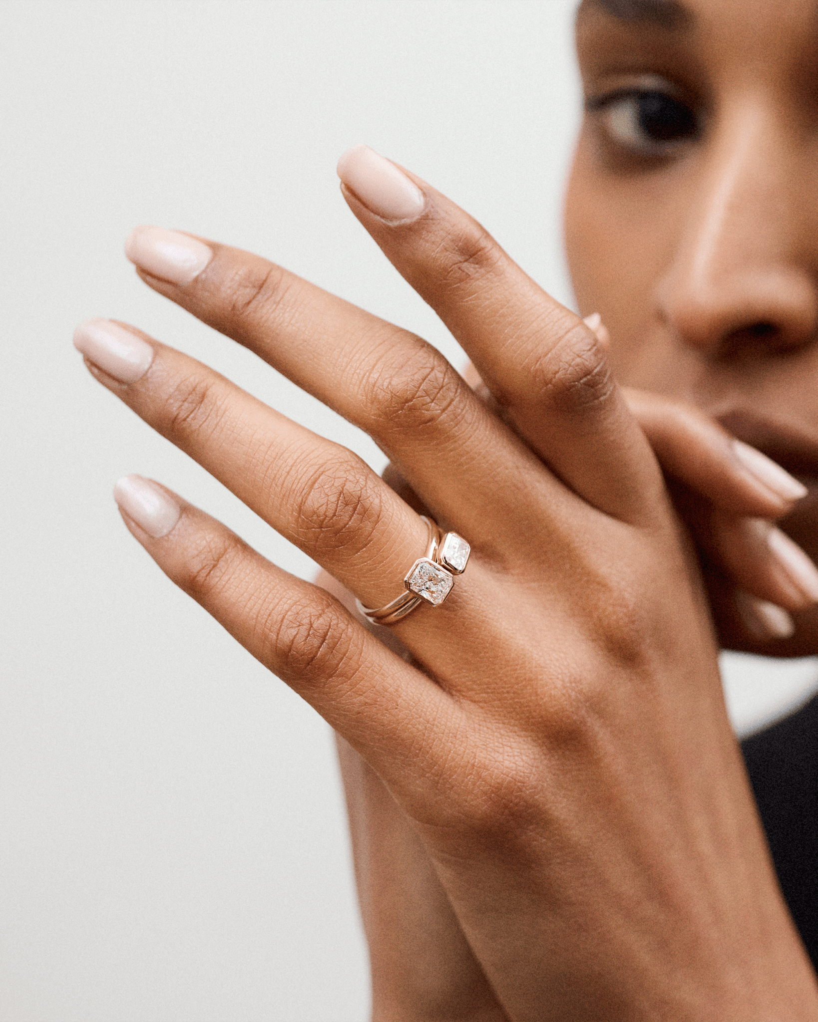 East West Radiant Bezel Diamond Ring