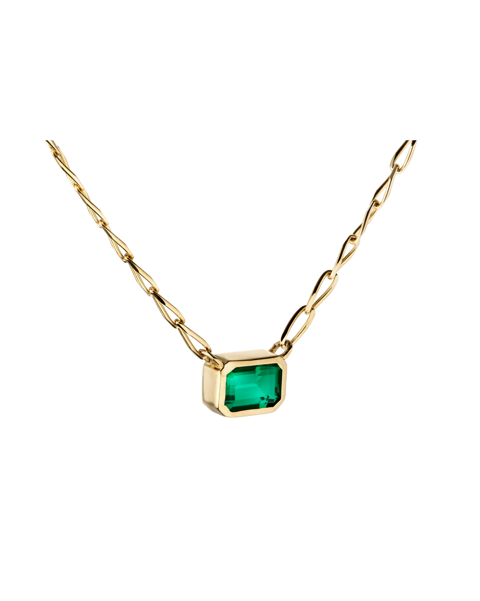 Bezel Setting Emerald Necklace - 14K Gold Figaro Chain | Akind