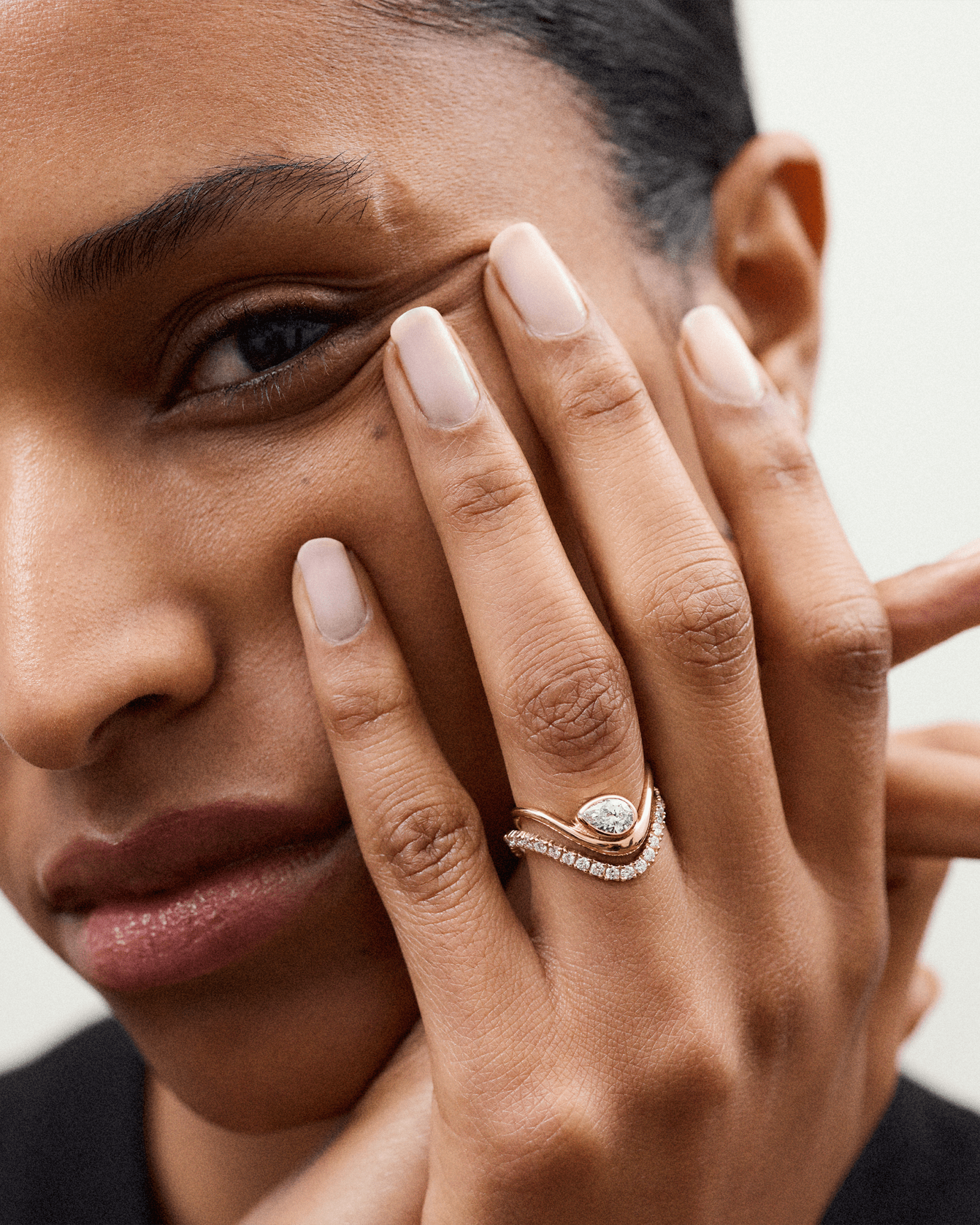 Wavy Pear Bezel Diamond Ring